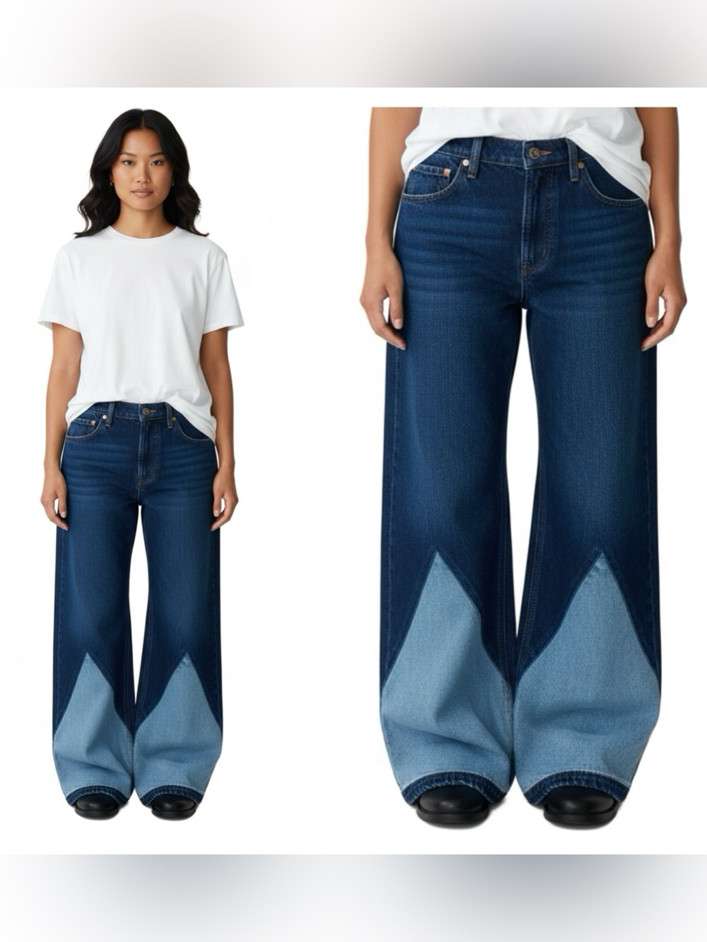 Upcycled Two-Tone Wide Leg Denim Jeans